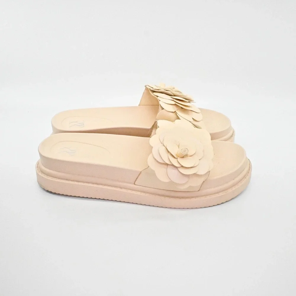 NEW YORK COMPANY‎ Womens Camilia Platform Sandals Size 10 Floral Slides Natural